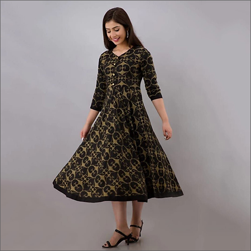 Ladies Rayon Black Kurti Long Gown