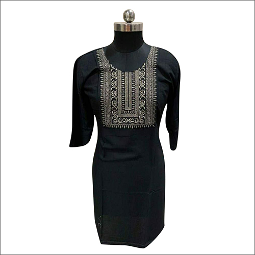 Ladies Rayon Black New Embroidery Kurti With Palazzo