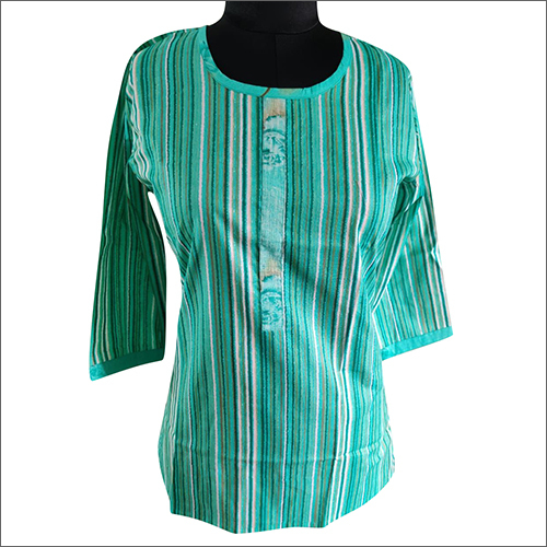 Ladies Line Printed Cotton Sky Top