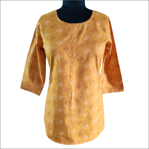 Washable Ladies Cotton Printed Yellow Top