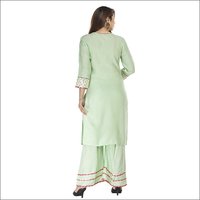 Ladies Rayon Green Tyagi Kurti With Palazzo And Dupatta