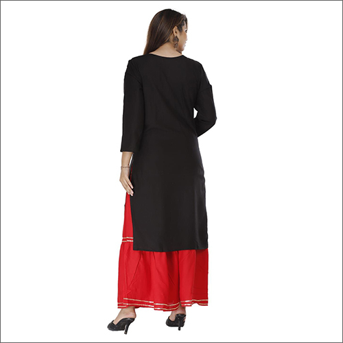 Ladies Rayon Black Sharara Kurti With Skirt