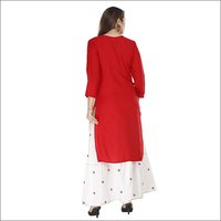 Ladies Rayon Red Kurti With Skirt