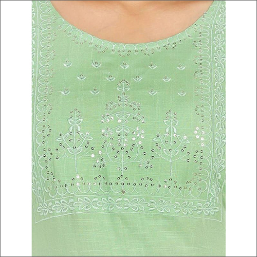 Ladies Rayon Pista Green Embroidery Kurti With Pant