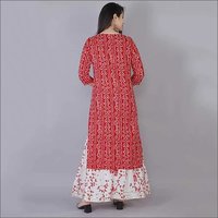 Ladies Rayon Red Kurti With Skirt And Dupatta