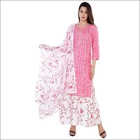 Ladies Rayon Pink Kurti With Skirt And Dupatta