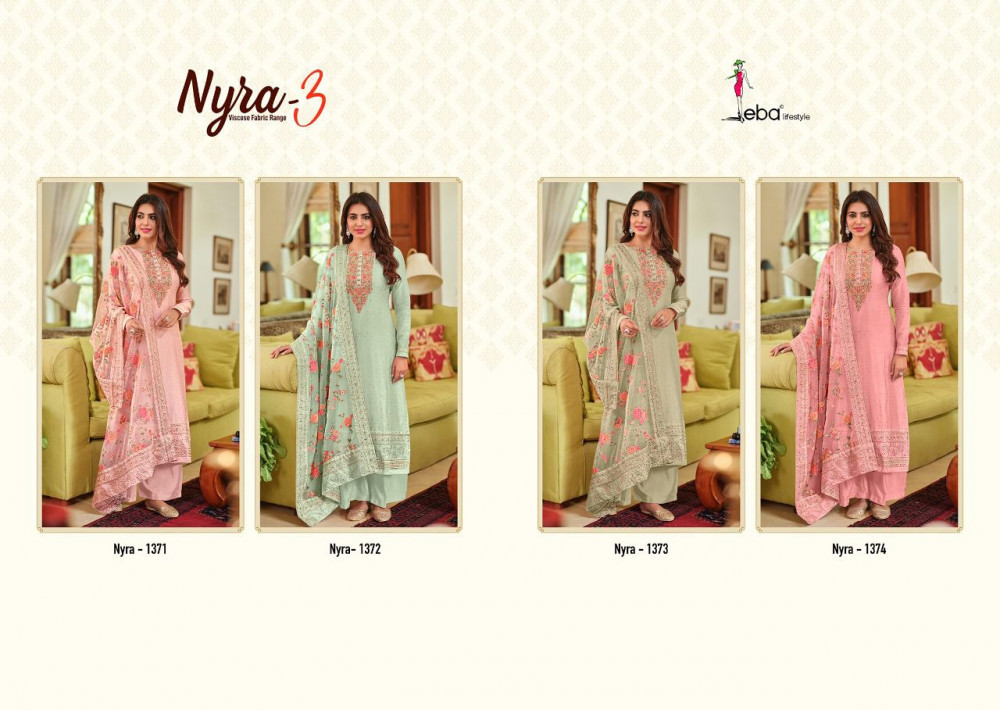 Eba Lifestyle Nyra Vol-3 Viscose Fabric Range Suits Catalog