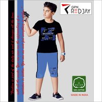 Kids Printed Cotton T-Shirts With Capri