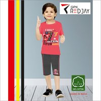 Kids Printed Cotton T-Shirts With Capri