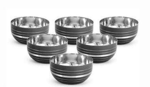 Stainless Steel Black Colored Silver Lining Bowl Set