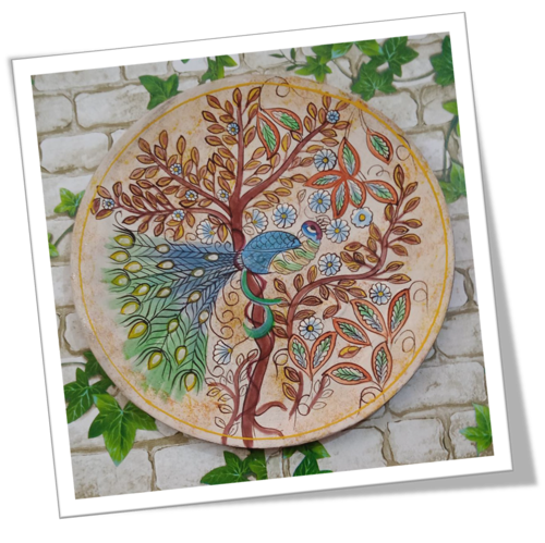 Cream Peacock Tree Wall Plates - Ceramic, 12 Inches Diameter, Brown Color | Wall-Mounted Design for Artistic Interior Decoration