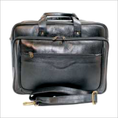 Black Plain Leather Office Bag