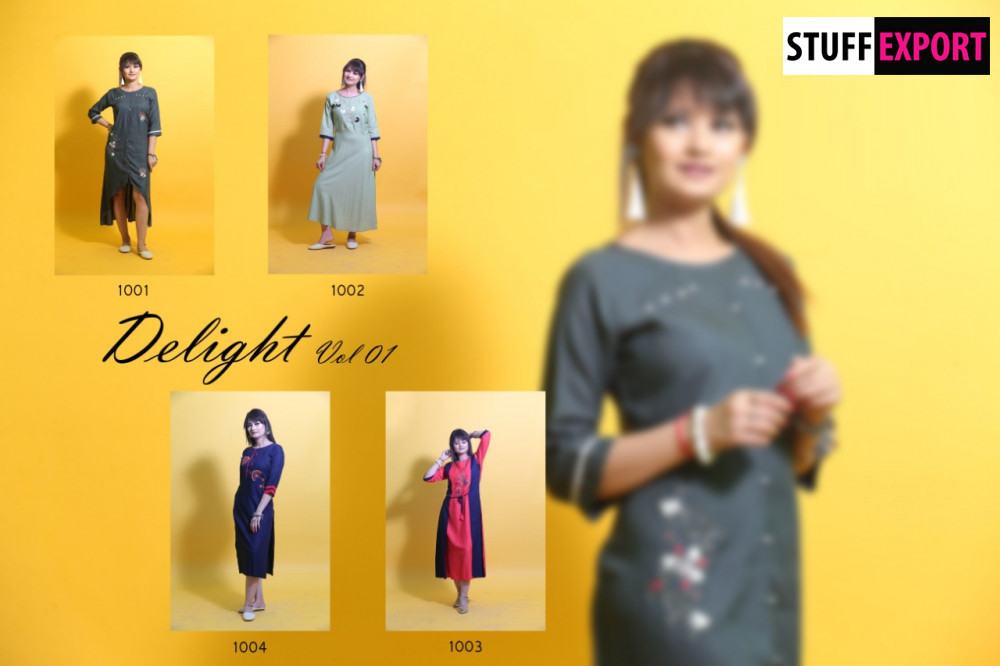 ST Delight Vol-1 Premium Rayon Handwork Kurti Catalog on Sale