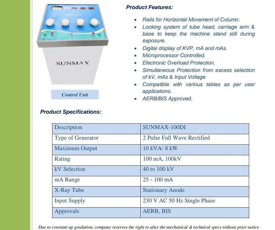 100 MA  X ray Machine with Horizontal Table