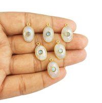 Newly Arrived Double Gemstone Charms Pendants 8x12mm Oval Gold Vermeil Bezel Set Gemstone Pendant