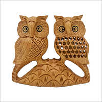 Wooden Carved and Jali Work Owl Couple