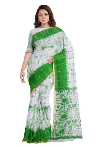 White Green Ladies Fancy Cotton Printed Sarees