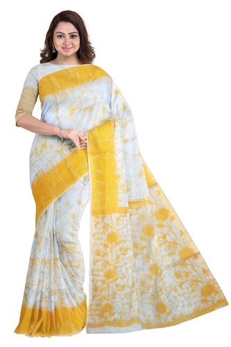 White Yellow Ladies Fancy Cotton Printed Sarees