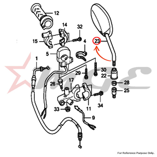 Mirror Comp., R. For Honda CBF125 - Reference Part Number - #88210-KWF-901, #88210-KWF-840, #88210-KWF-841