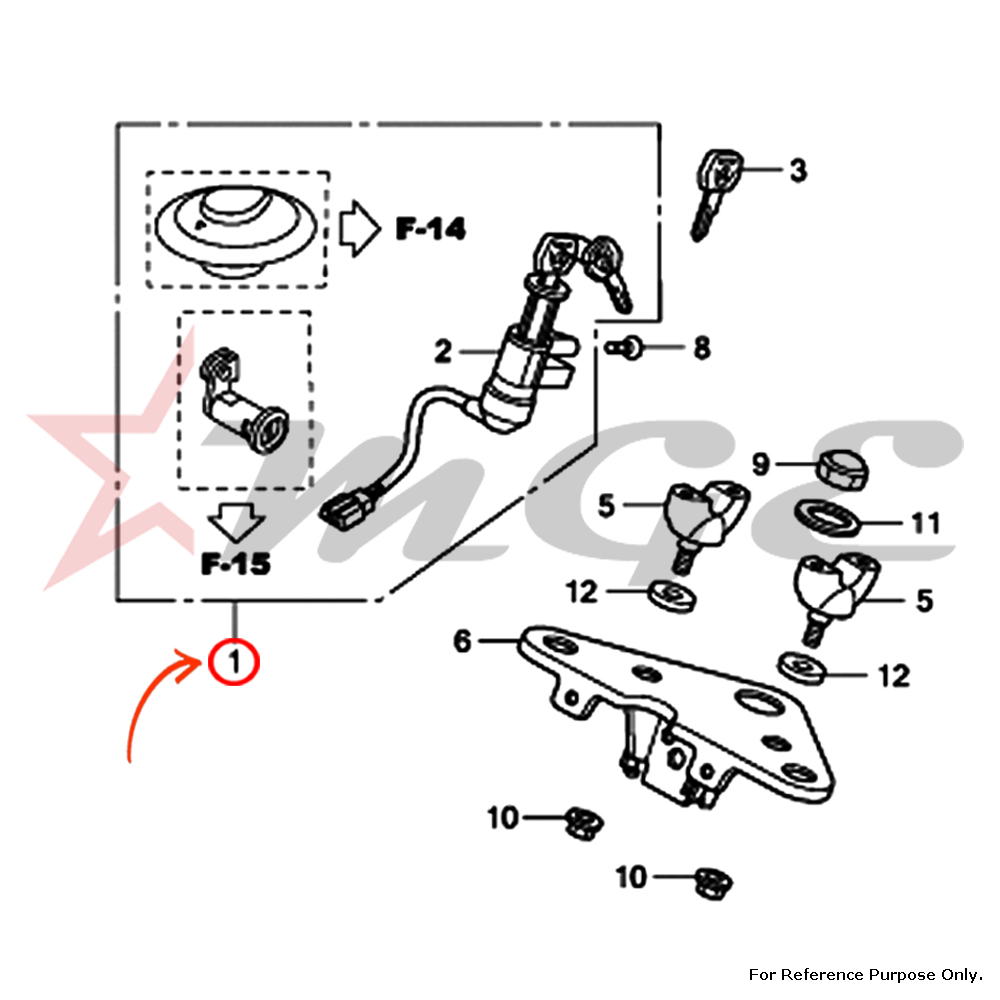 Key Set For Honda CBF125 - Reference Part Number - #35010-KTE-910