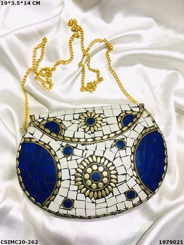Blue Designer Metal Clutches Bag