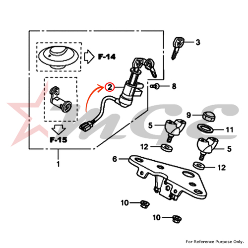 Switch Assy., Combination & Lock For Honda CBF125 - Reference Part Number - #35100-KTE-910