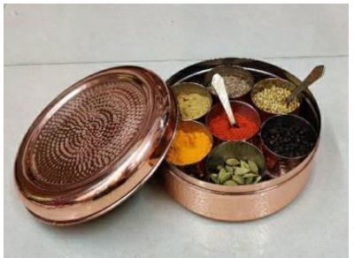 Copper Hammered Steel Spice Box