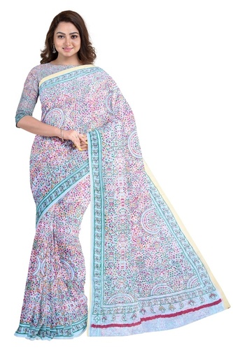 White Ladies Fancy Cotton Printed Sarees