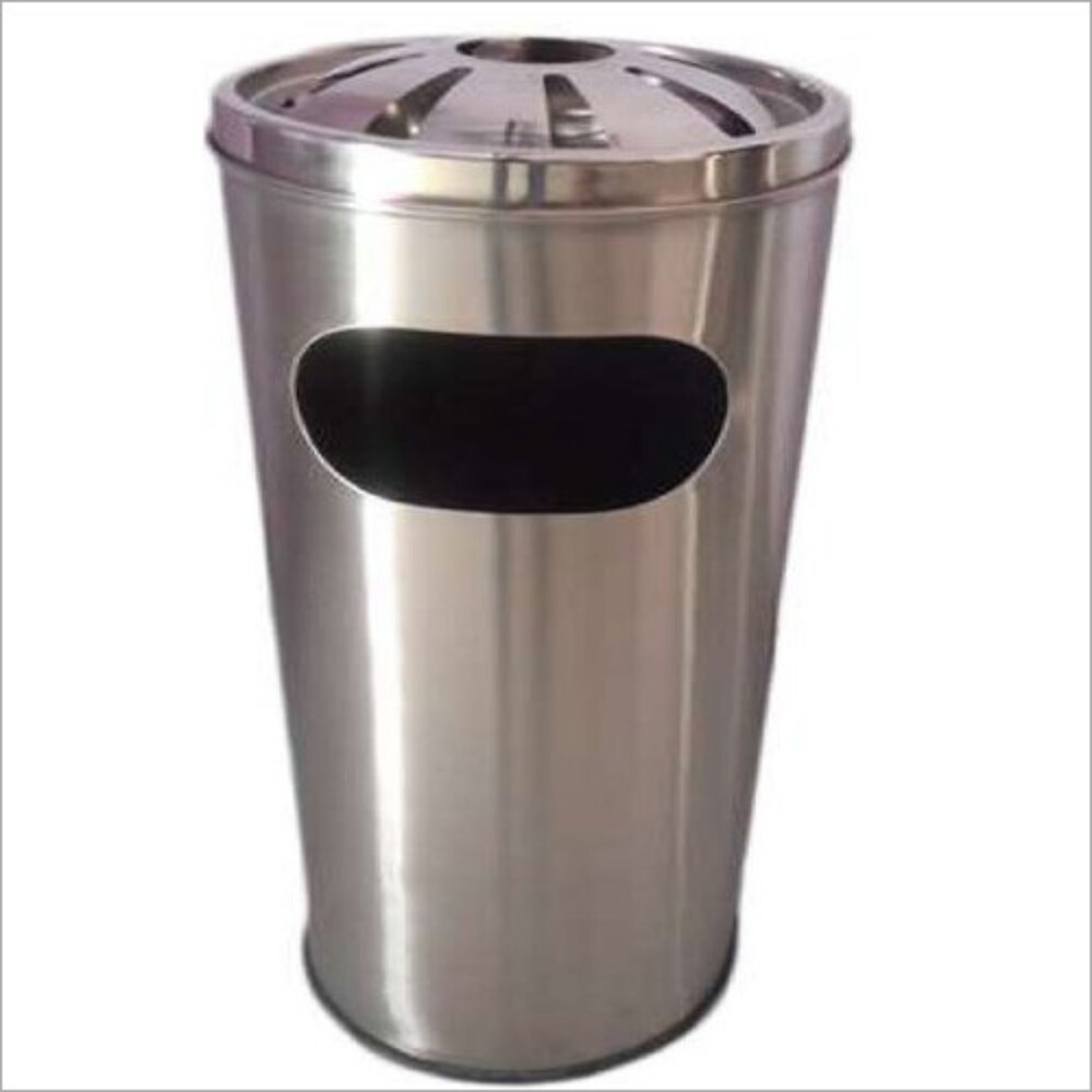 Stainless Steel Ash Can Dustbin - SS 314 Material, 28 Inch Height, 12 Inch Diameter, Silver Color | Ideal for Indoor Ash Disposal in Offices, Restaurants, Hotels