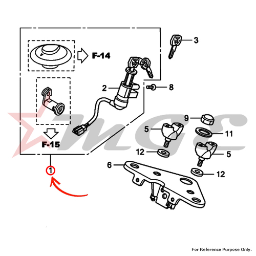 Key Set For Honda CBF125 - Reference Part Number - #35010-KWF-900, #35010-KWF-960