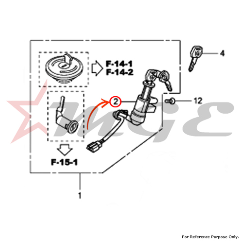 Switch Assy., Combination & Lock For Honda CBF125 - Reference Part Number - #35100-KWF-901