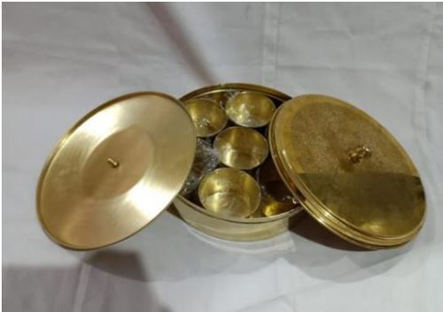 Brass Spice Box with top lid and brass katori