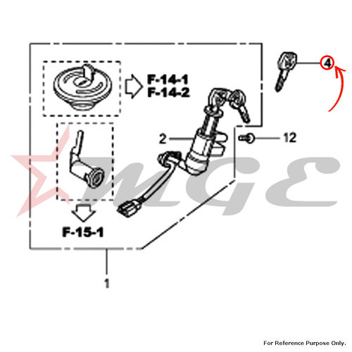 As Per Photo Key, Blank For Honda Cbf125 - Reference Part Number - #35121-ksp-910, #35121-kwf-960