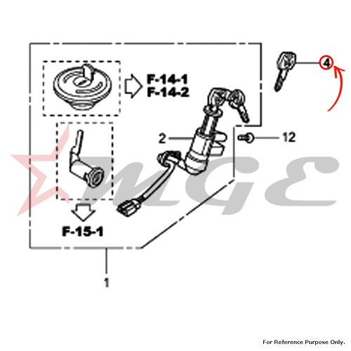 Key, Blank For Honda CBF125 - Reference Part Number - #35121-KSP-910, #35121-KWF-960