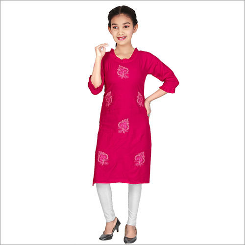 Girls Pink Embroidery Kurti