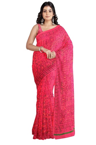 Light Pink Ladies Fancy Cotton Printed Sarees