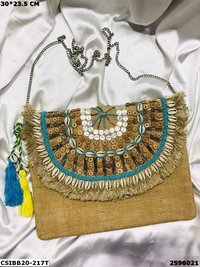Designer Jute Boho Beaded Bag