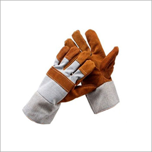 Brown dyed & Natural Grey split leather Gloves
