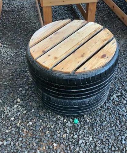 Handmade Tyre Table With Top Wood