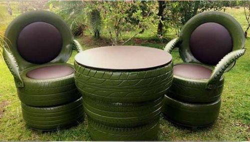 Tyre chairs and on sale tables price