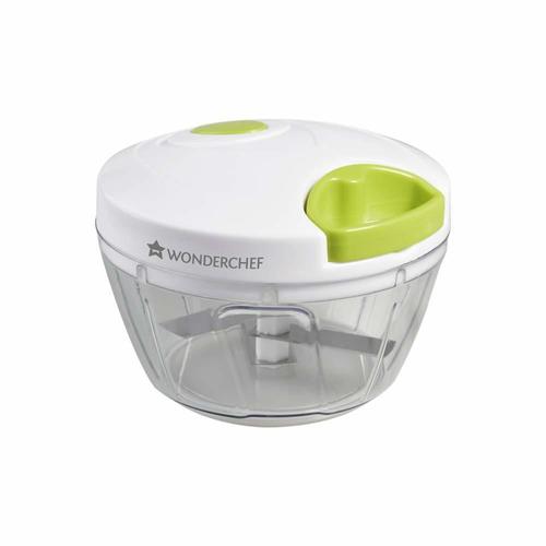 Wonderchef Classic String Vegetable Chopper with 3 Sharp Stainless Steel Blade Anti Slip Silicone Compact White and Green