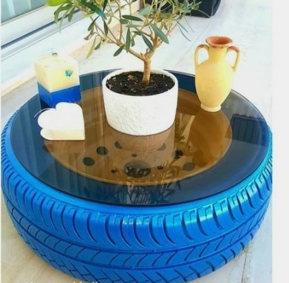 Upcycle Furnishing Handmade Fancy Tyre Table With Glass Top
