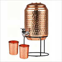 Copper Hammered Water Dispenser With 2 Glass