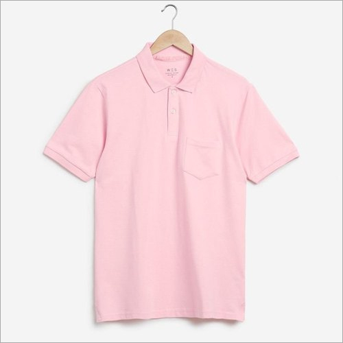 Mens Pink Cotton Polo T Shirt