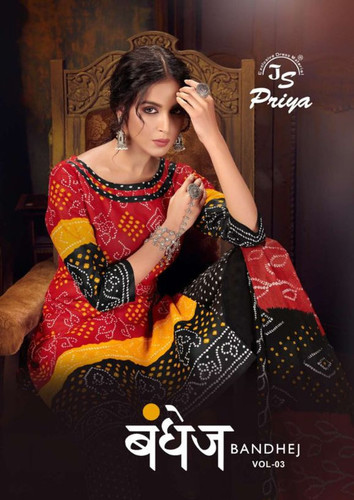 JS Priya Bandhej Vol-3 Bandhani Print Cotton Suits Catalog By EXIM CONNECT INC