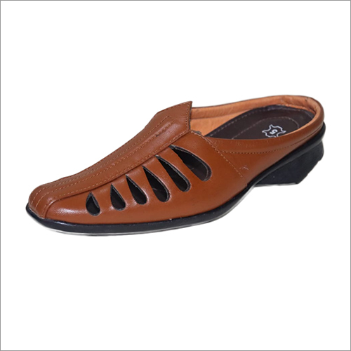 Mens Pure Leather Round Toe Slip On Sandals Gender: Male