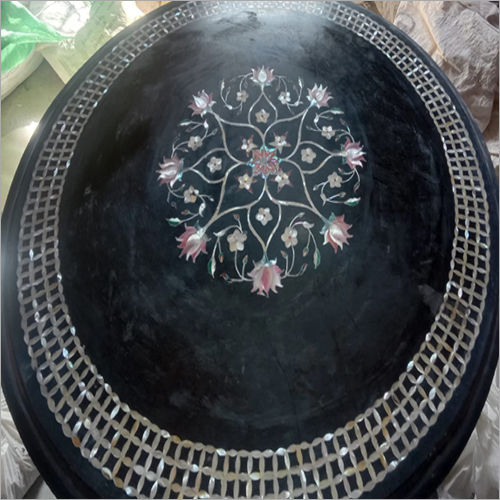 Mother of Pearl Inlay Work Black Marble Round Table Top