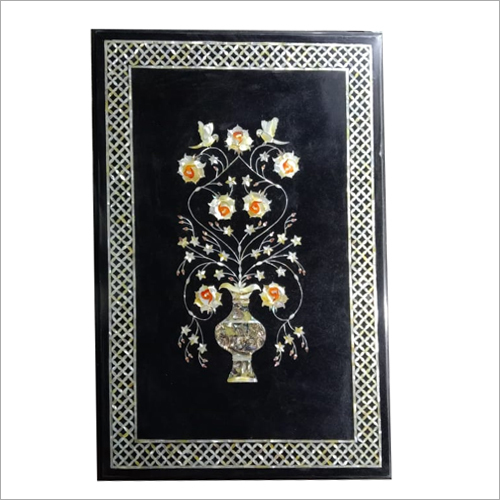 Mother of Pearl Inlay Work Black Marble Table Top