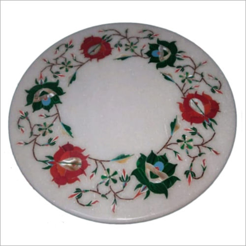 Mother of Pearl Inlay Work White Marble Round Rolling Board