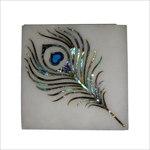 Green Abalone Inlay Work Peacock Feather White Marble